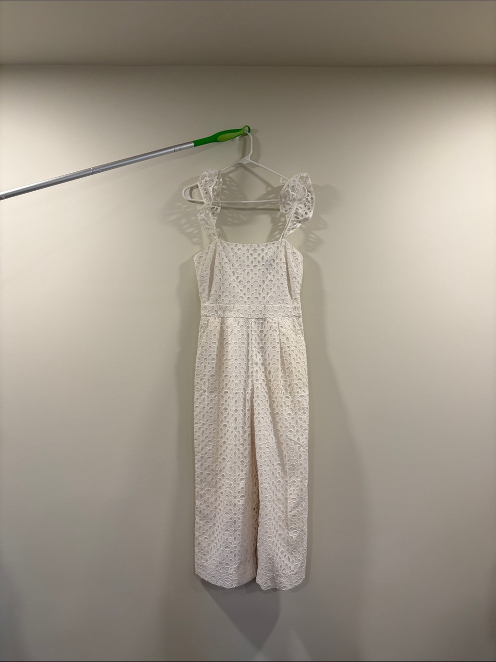 J.Crew White Eyelet Wide-Leg Jumpsuit with Ruffle Straps